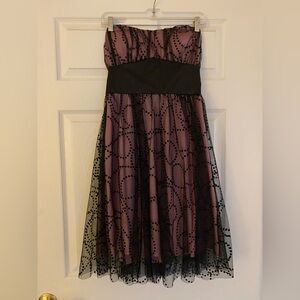 Rebecca Y2K Strapless Pink Black Mesh Swirl Dot  Homecoming Party Dress - Sz M